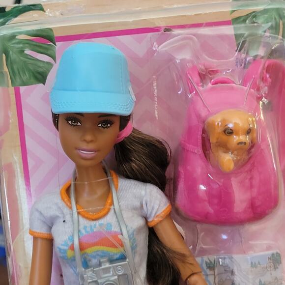 Barbie Hiking Doll Brunette with Puppy & 9 Accessories Including Backpack New - Picture 13 of 15